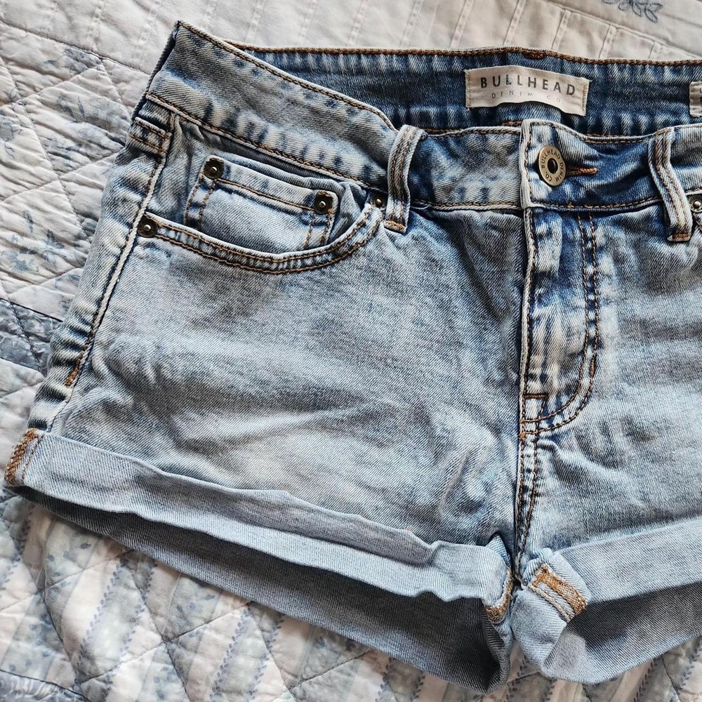 Y2K Micro Shorts Blue Wash Bullhead Denim Co Cuffed Denim Vintage